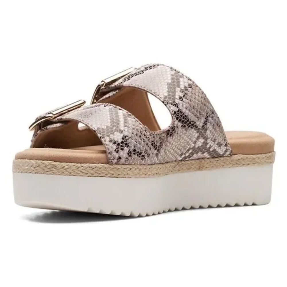 Clarks Collection Pink Snakeskin Double Buckle Platform Comfort Slides Size 8.5✨